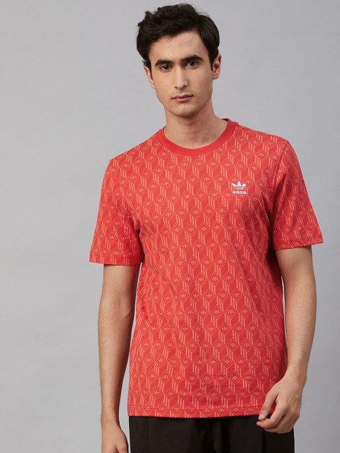

ADIDAS Originals Men Rust Red & Peach-Coloured Mono All Over Print Round Neck T-shirt