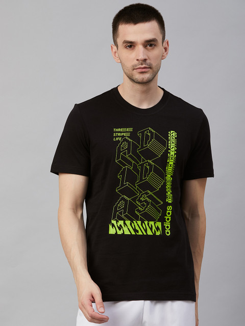 

ADIDAS Men Black Three Stripe Life Logo Training T-Shirt