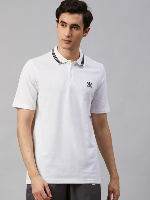 

ADIDAS Originals Men White Pique Trefoil Essential Solid Polo Collar T-shirt