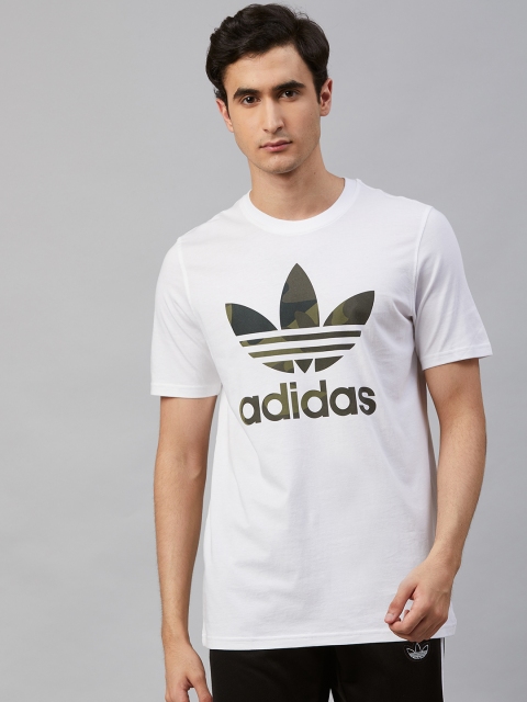 

ADIDAS Originals Men White & Olive Green Brand Logo Camouflage Printed T-shirt