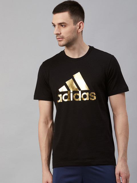 

ADIDAS Men Black & Golden 8 bit Graphic Foil Printed Round Neck T-shirt