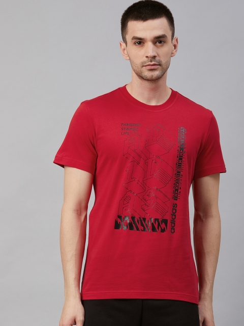 

ADIDAS Men Red & Black Three Stripe Life Logo Printed T-Shirt