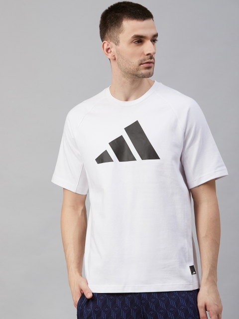 

ADIDAS Men White & Black Brand Logo Printed Relaxed Fit Pack Heavy Athletics T-shirt