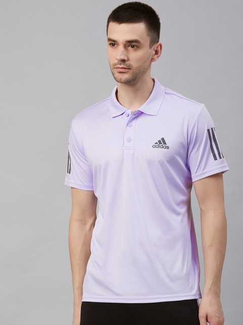

ADIDAS Men Lavender Solid 3-Stripes Club Polo Tennis T-shirt