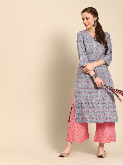 

Varanga Women Blue & Pink Screen Technique Printed Kurta with Palazzos
