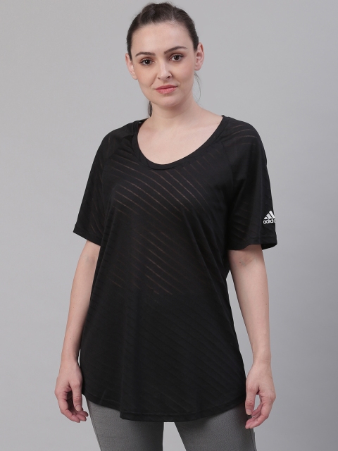 

ADIDAS Women Solid Burn Out T-shirt, Black