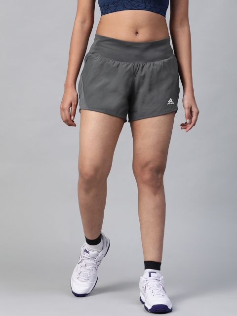 

ADIDAS Women Charcoal Grey Solid Run It 3-Stripes Shorts