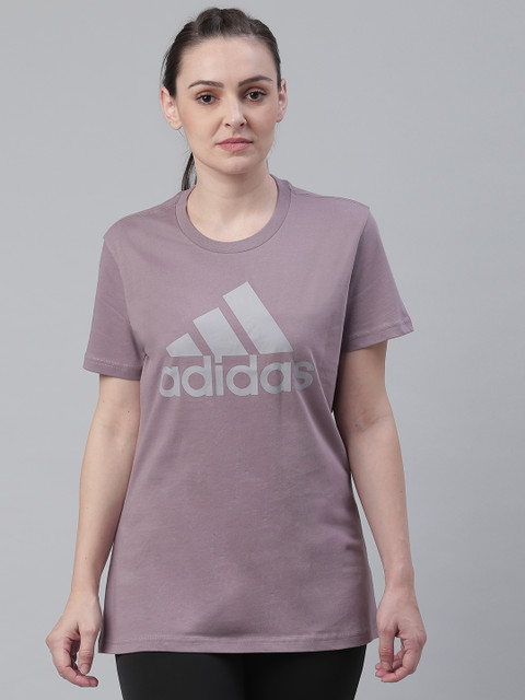 

ADIDAS Women Mauve Grey Brand Logo Printed Must-Have Badge Of Sport Pure Cotton T-shirt