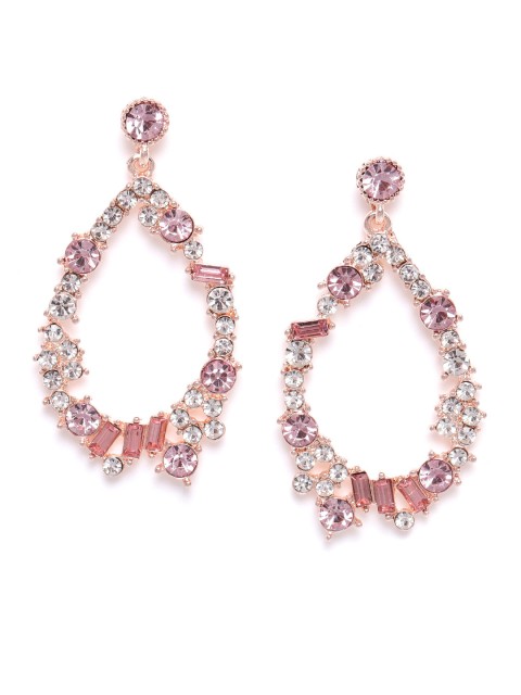 

Forever New Pink & Rose Gold-Toned Stone-Studded Teardrop Shaped Drop Earrings