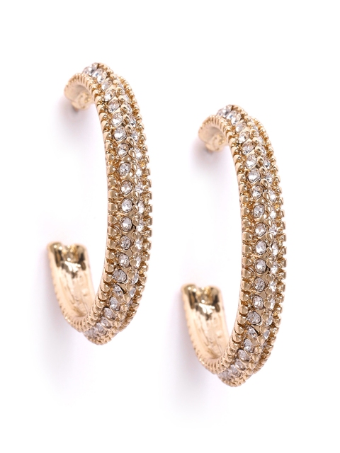 

Forever New Gold-Toned Stone-Studded Circular Half Hoop Earrings