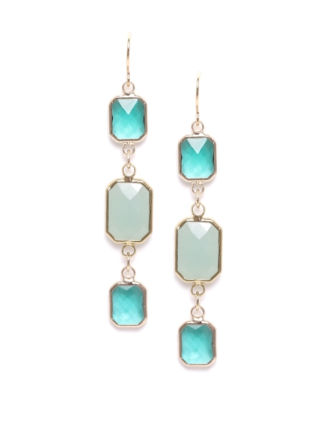 

Forever New Green & Gold-Toned Stone-Studded Geometric Drop Earrings