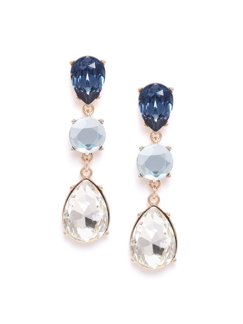 

Forever New Blue & Gold-Toned Stone-Studded Teardrop Shaped Drop Earrings