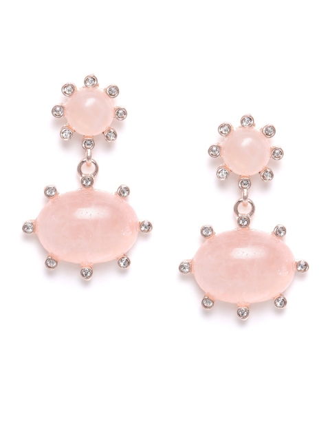 

Forever New Pink & Rose Gold-Toned Stone-Studded Oval Drop Earrings