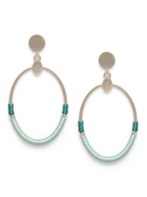 

Forever New Gold-Toned & Sea Green Oval Drop Earrings