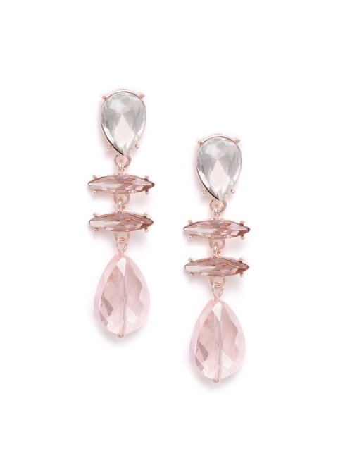 

Forever New Pink & Rose Gold-Toned Stone-Studded Teardrop Shaped Drop Earrings