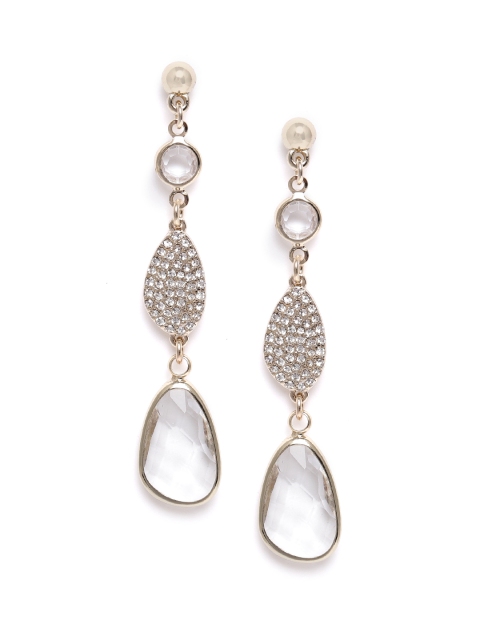 

Forever New Gold-Toned Stone-Studded Teardrop Shaped Drop Earrings