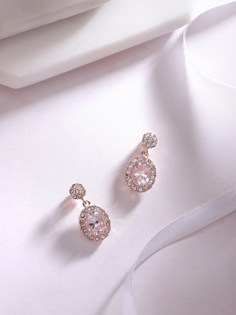 

Forever New Rose Gold-Toned CZ-Studded Oval Drop Earrings