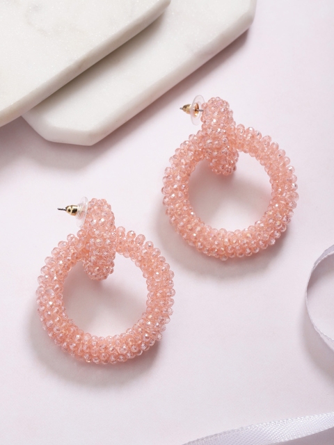 

Forever New Peach-Coloured Beaded Circular Drop Earrings