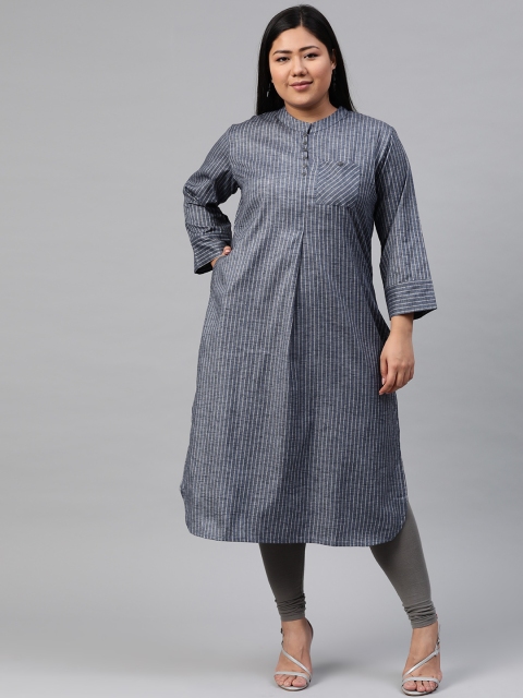 

Anyuka Women Blue & Grey Striped Straight Kurta