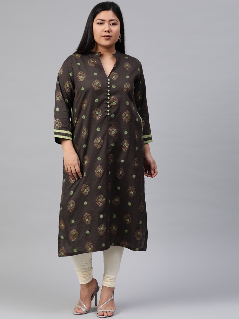 

Anyuka Women Coffee Brown & Golden Ethnic Printed Straight Kurta