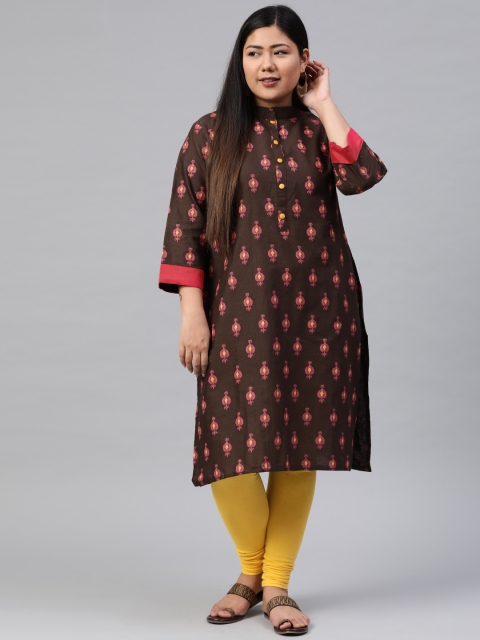 

Anyuka Women Brown & Pink Printed Straight Kurta