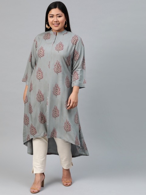 

Anyuka Women Grey & Maroon Printed A-Line Kurta
