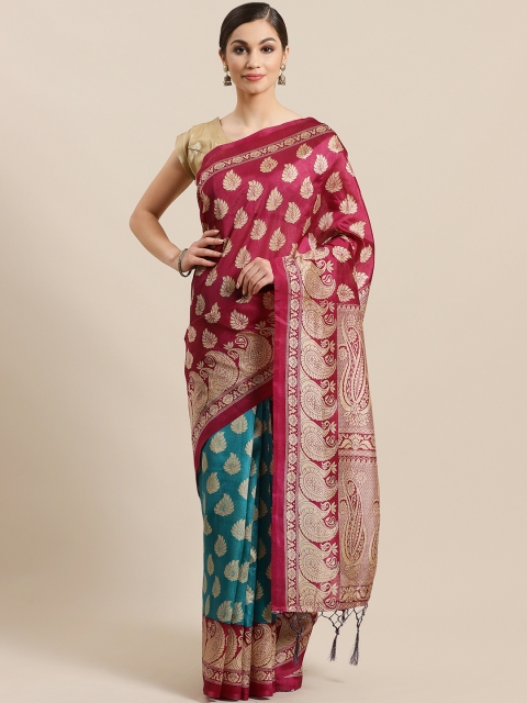 

KALINI Magenta & Sea Green Half & Half Printed Saree