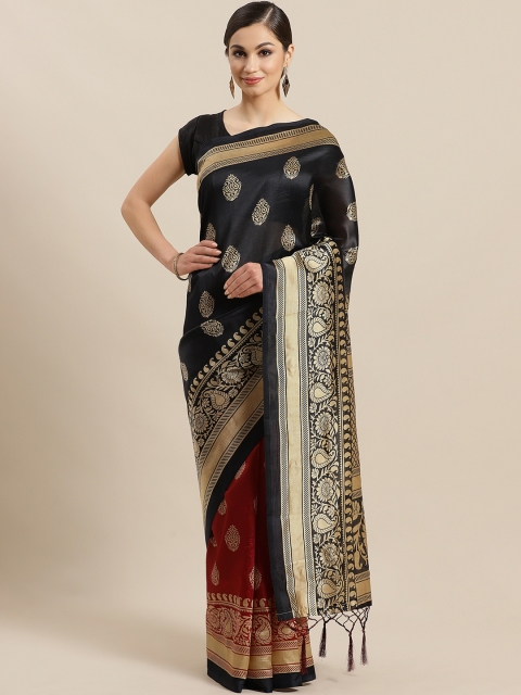 

KALINI Black & Red Half-&-Half Printed Saree