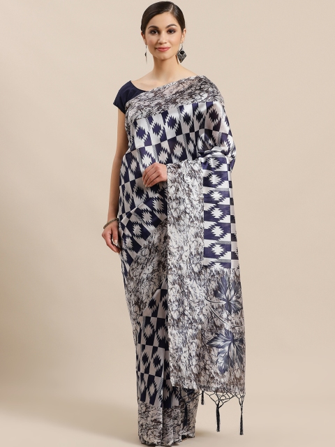 

KALINI Grey & Navy Blue Printed Saree