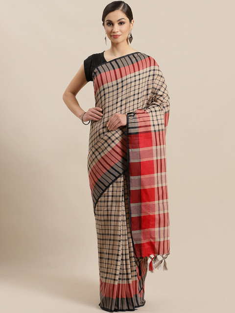 

KALINI Beige & Black Checked Saree