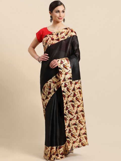 

KALINI Black & Beige Solid Saree