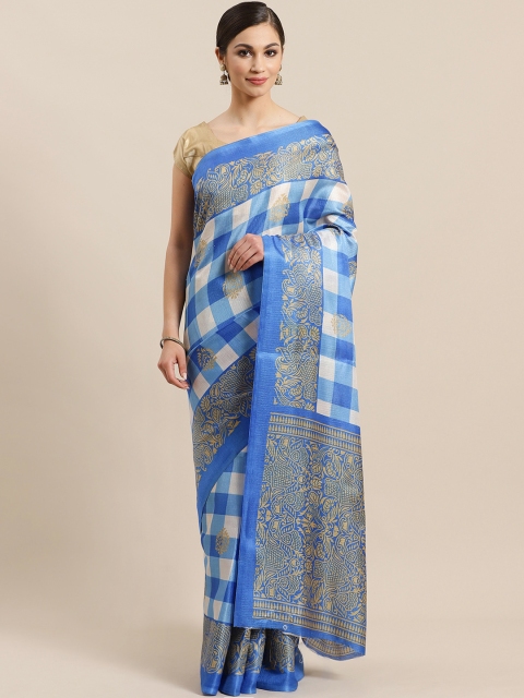 

KALINI Blue & Off-White Checked Saree
