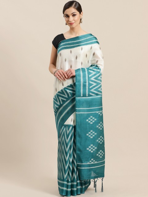 

KALINI White & Blue Woven Design Saree