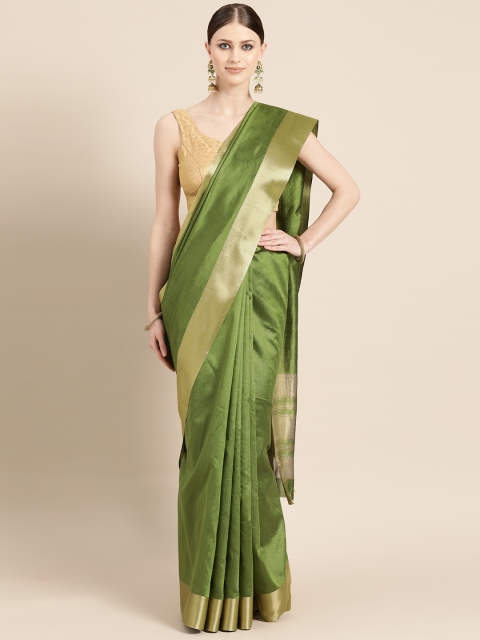 

KALINI Green & Golden Kerala Cotton Solid Saree