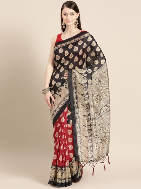 

KALINI Red & Black Half & Half Printed Saree