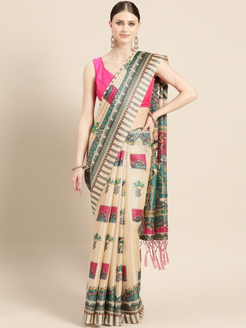

KALINI Beige & Green Printed Saree