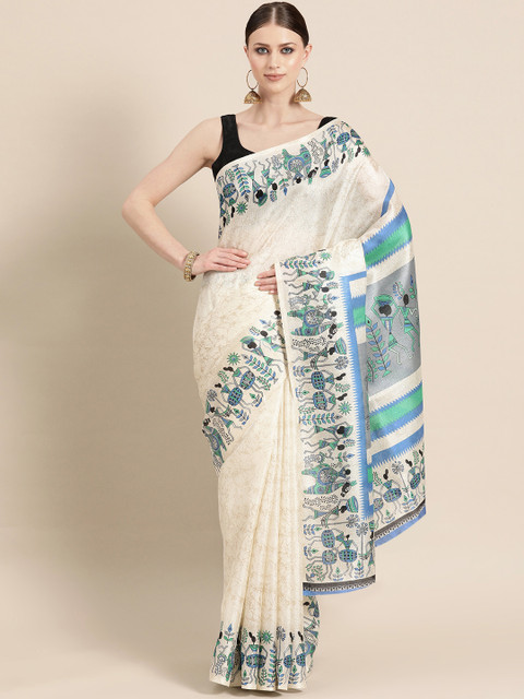 

KALINI Cream-Coloured & Beige Printed Saree