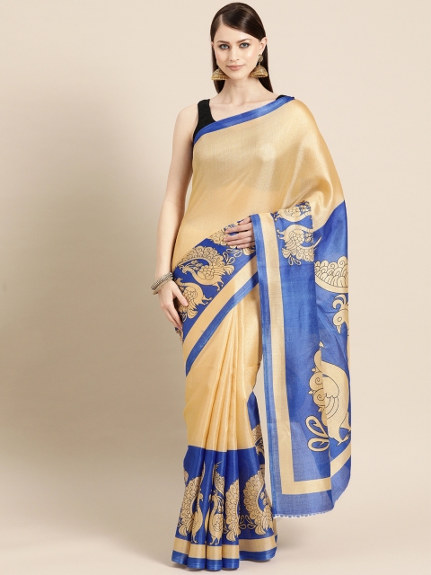 

KALINI Cream-Coloured & Blue Printed Saree