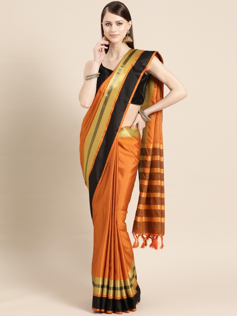

KALINI Rust Orange Zari Solid Saree