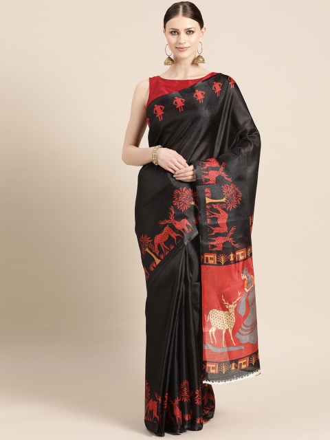 

KALINI Black & Red Solid Saree