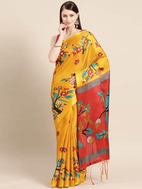 

KALINI Mustard Yellow & Red Printed Saree