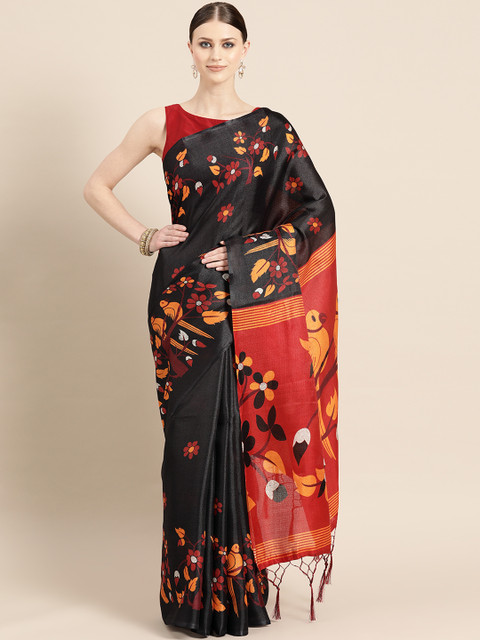 

KALINI Black & Red Printed Saree