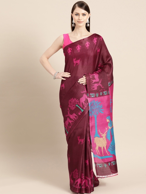 

KALINI Burgundy & Pink Printed Saree