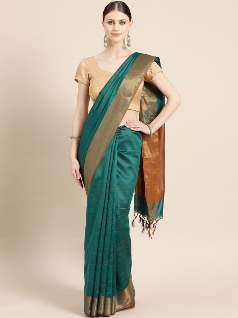 

KALINI Teal Green & Beige Checked Saree