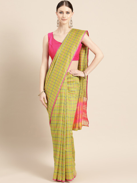 

KALINI Green & Pink Checked Saree