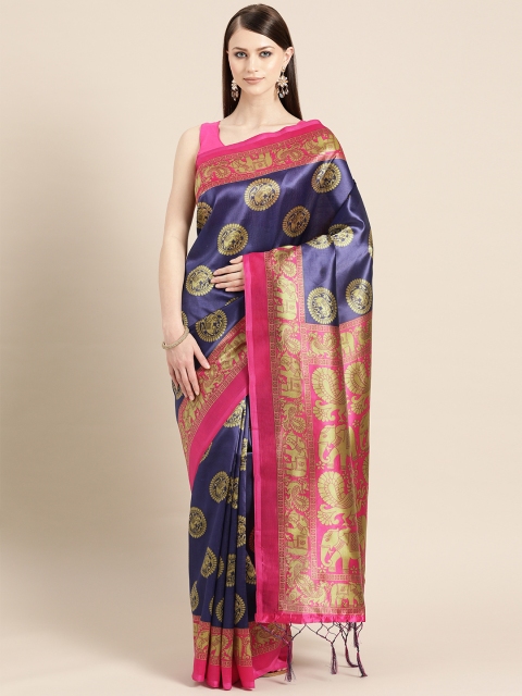 

KALINI Navy Blue & Beige Printed Saree