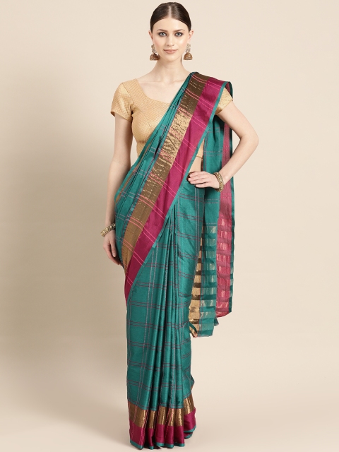 

KALINI Teal Green & Pink Checked Saree