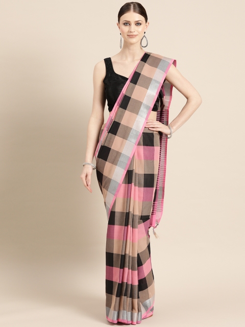 

KALINI Beige & Black Checked Saree