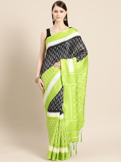 

KALINI Lime Green & Black Printed Saree