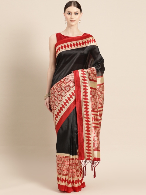 

KALINI Black & Red Printed Saree
